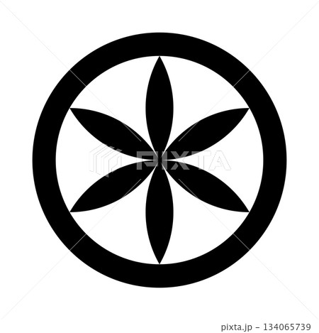 Sun of the Alps, a hexafoil symbol and ornament constructed from Flower of life, consisting of 6 petals surrounded by a ring touching the outer tips. Can be found on old house walls in Northern Italy. 134065739