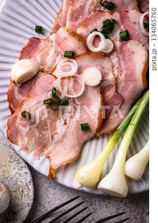 Sliced boiled smoked pork or ham Sliced boiled smoked pork or ham 134065760