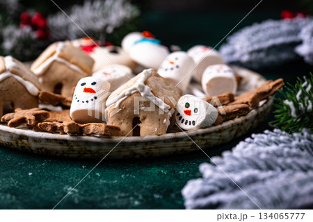 Christmas cookie and snowman marshmallow 134065777