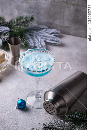 Christmas cocktail with blue curacao 134065783