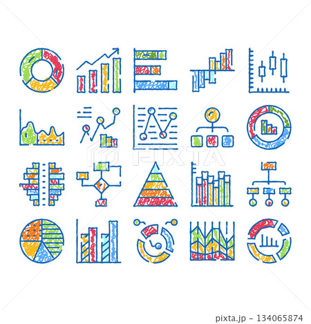 Business infographic charts and diagrams doodle set Business infographic charts and diagrams doodle set 134065874