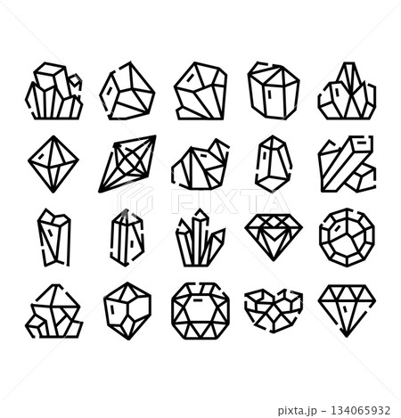 Gems and crystals icons with geometric line art Gems and crystals icons with geometric line art 134065932