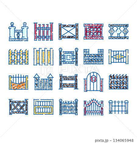 Collection of stylized fences and gates doodle drawing set Collection of stylized fences and gates doodle drawing set 134065948