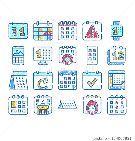 Calendar scheduling planning agenda time management icons set 134065951