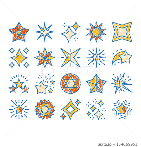 Hand drawn doodle stars and sparkles icon set Hand drawn doodle stars and sparkles icon set 134065953