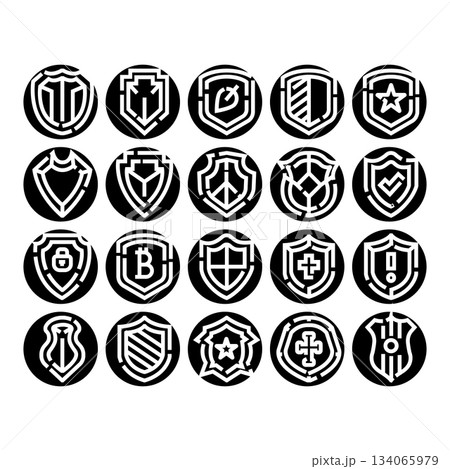 Collection of shield icons symbolizing security and protection Collection of shield icons symbolizing security and protection 134065979