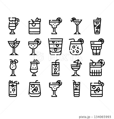 Cocktail drinks menu line icons set 134065993