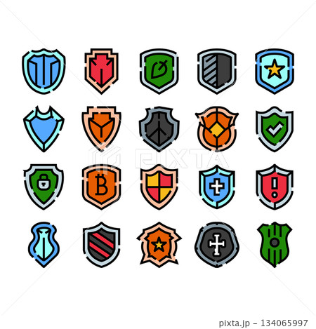 Security shield protection digital privacy line icon set 134065997