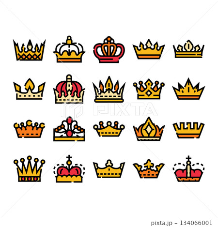 Set of gold and red crown icons representing monarchy Set of gold and red crown icons representing monarchy 134066001