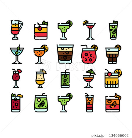 Cocktails and drinks collection icons set Cocktails and drinks collection icons set 134066002