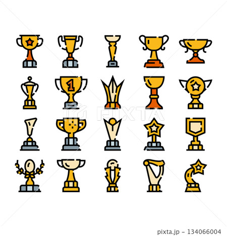 Collection of trophies awards and prizes icons 134066004