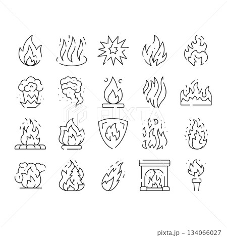 Fire and flame vector outline icons collection 134066027