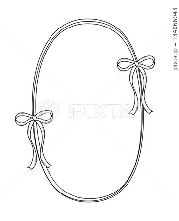 Vintage frame with a bow and a ribbon border. Doodle coquette style decorative ornament. Hand drawn vector illustration on white background. 134066043
