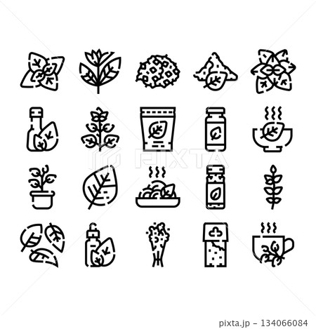 Aromatic herbs and spices line icons collection Aromatic herbs and spices line icons collection 134066084