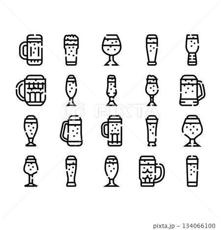 Beer mugs and glass outline icon set collection 134066100