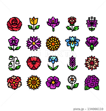 Colorful flower icon set abstract nature symbols Colorful flower icon set abstract nature symbols 134066110
