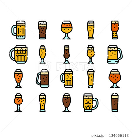 Craft beer varieties featuring different glass types 134066118