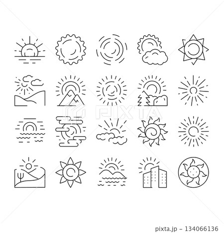 Sun rising and setting line icons vector collection Sun rising and setting line icons vector collection 134066136