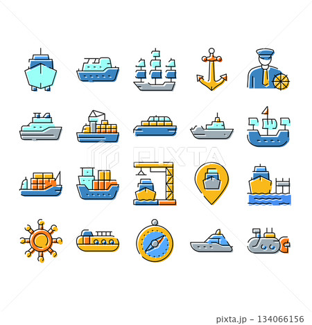Water transport shipping logistic marine vessel icons