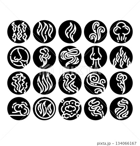 Smell scent vapor steam odor black icons collection Smell scent vapor steam odor black icons collection 134066167