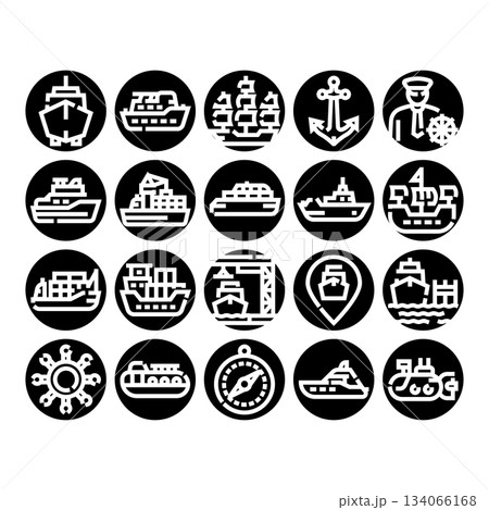 Nautical transport and shipping glyph icons set Nautical transport and shipping glyph icons set 134066168