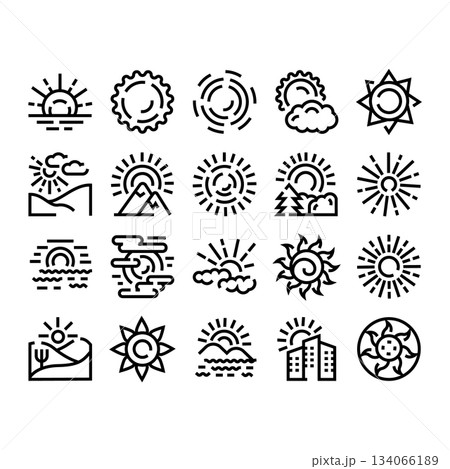 Sun and weather line art icon set Sun and weather line art icon set 134066189