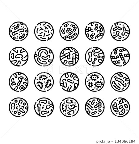 Bacteria and virus microbial organisms researching science icons 134066194