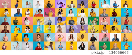 A vibrant collage of diverse people expressing happiness and connection against bright backgrounds. This collection highlights diversity and the beauty of diversity in a lively setting. A vibrant collage of diverse people expressing happiness and connection against bright backgrounds. This collection highlights diversity and the beauty of diversity in a lively setting. 134066665