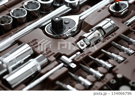 Professional work tools set for technicians in a box Professional work tools set for technicians in a box 134066796