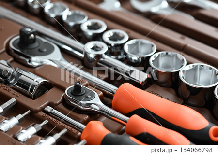 Professional work tools set for technicians in a box 134066798