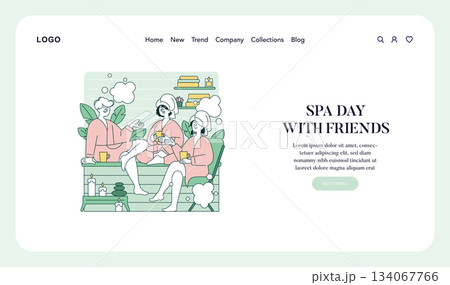 Vector illustration of three friends in bathrobes relaxing at a spa. They share drinks and conversations, surrounded by soothing elements like candles and plants. Tranquil atmosphere depicted. Vector illustration of three friends in bathrobes relaxing at a spa. They share drinks and conversations, surrounded by soothing elements like candles and plants. Tranquil atmosphere depicted. 134067766