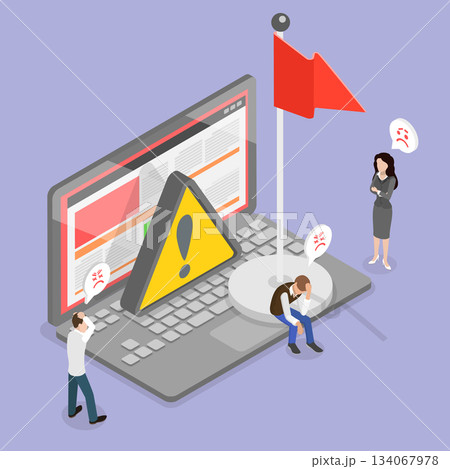 3D Isometric Flat Vector Illustration of Red Flag Alert, Metaphor Of Warning Against Threats 3D Isometric Flat Vector Illustration of Red Flag Alert, Metaphor Of Warning Against Threats 134067978