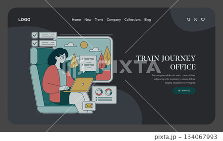 Vector illustration of a person working on a laptop during a train journey. The scene includes digital elements like charts and emails, symbolizing a blend of travel and remote work. Vector illustration of a person working on a laptop during a train journey. The scene includes digital elements like charts and emails, symbolizing a blend of travel and remote work. 134067993