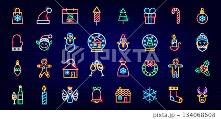 Merry Christmas Neon Objects 134068608