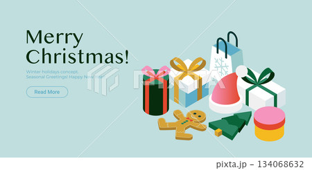 Merry Christmas Isometric Website Banner Merry Christmas Isometric Website Banner 134068632