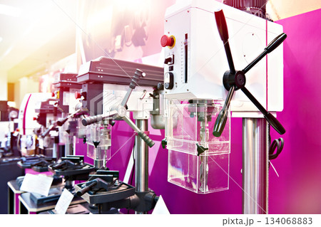 Drilling machines at industrial exhibition Drilling machines at industrial exhibition 134068883
