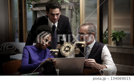 Ai using. Business team using AI assistant technology. Futuristic innovation technology artificial intelligence with digital Hologram. Ai Collaboration and biz ideas for future. Business Tech meeting Ai using. Business team using AI assistant technology. Futuristic innovation technology artificial intelligence with digital Hologram. Ai Collaboration and biz ideas for future. Business Tech meeting 134069015