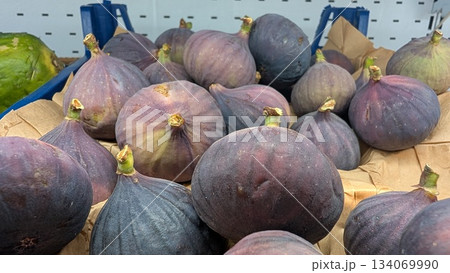 A beautiful display of Fresh Organic Figs at the market, showcasing natures bounty and quality 134069990