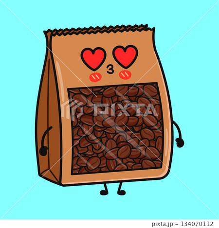 Coffee bag illustration with beans showing love expression Coffee bag illustration with beans showing love expression 134070112