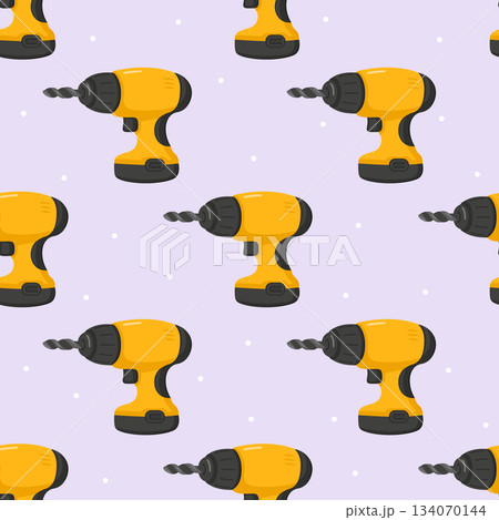 Yellow electric drills seamless pattern for construction and repair Yellow electric drills seamless pattern for construction and repair 134070144
