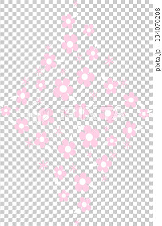 Pink flowers greeting card. Floral rhombus on red background. Rhombic design element with many small flowers. Romantic red pink decor 134070208