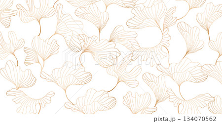 Golden leaves botanical background with modern style elements. Art deco or luxury wallpaper design 134070562
