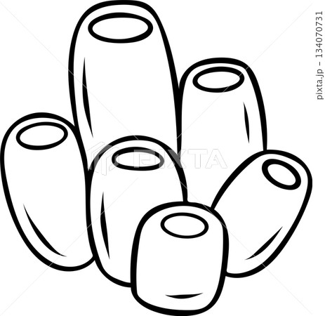 Simple black and white icon set as a doodle, a sea sponge in sketch style representing underwater marine life. Minimalist illustration for marine biology themes 134070731