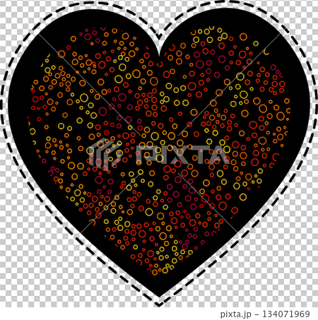Multicolored motley heart on a black background. Heart of many colorful circles. Valentine day greeting card. Dark romantic decor Multicolored motley heart on a black background. Heart of many colorful circles. Valentine day greeting card. Dark romantic decor 134071969