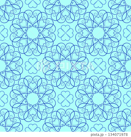 Blue ethnic seamless ornament. Fantasy ornate design shades of blue. Graceful fine lace of swirl. Delicate romantic pattern of round elements 134071978
