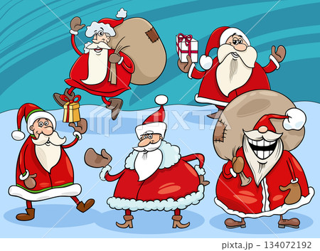 happy cartoon Santa Clauses characters on Christmas time 134072192