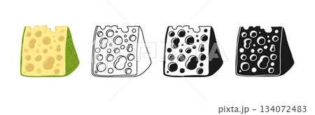 Cheese with holes cartoon clipart illustration simple stylized symbols set vector food linear design 134072483