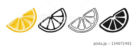 A wedge of lemon Cartoon style slices symbol cartoon set bright fresh vector sign icon design A wedge of lemon Cartoon style slices symbol cartoon set bright fresh vector sign icon design 134072491