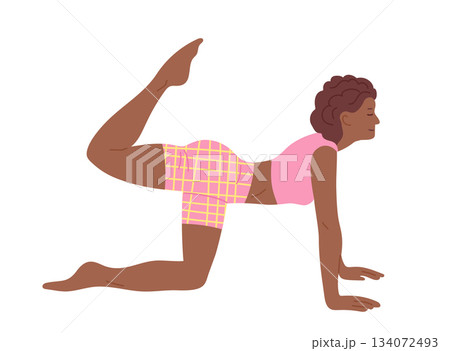 Woman do yoga or Pilates exercises cartoon vector illustration healthy girl wellness lifestyle 134072493
