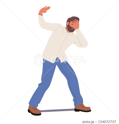 Isolated man cartoon character playing dramatic grief delivering powerful theatrical performance 134072737